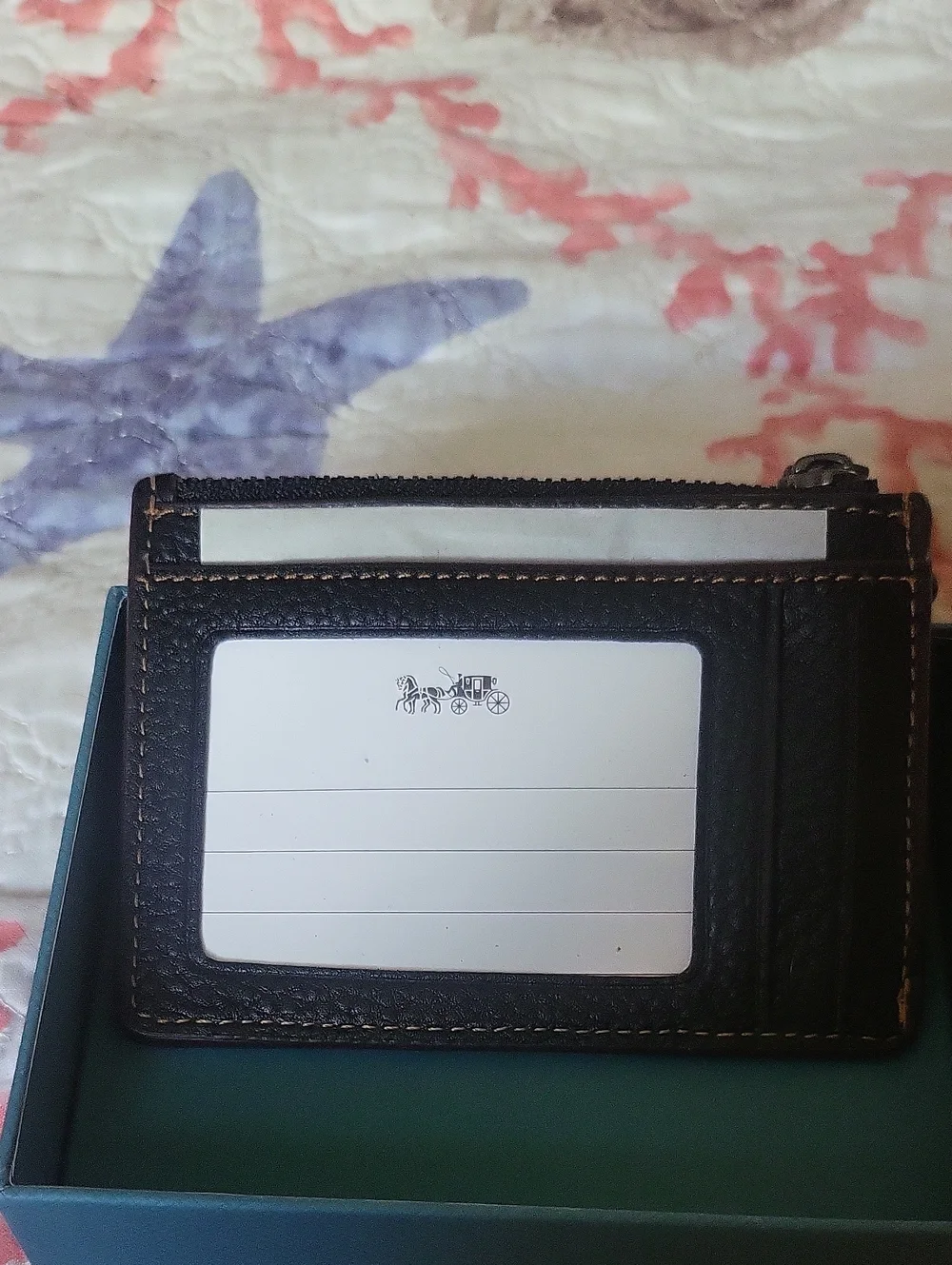 Coach Black Leather Zip Card Case with Peanuts Parade